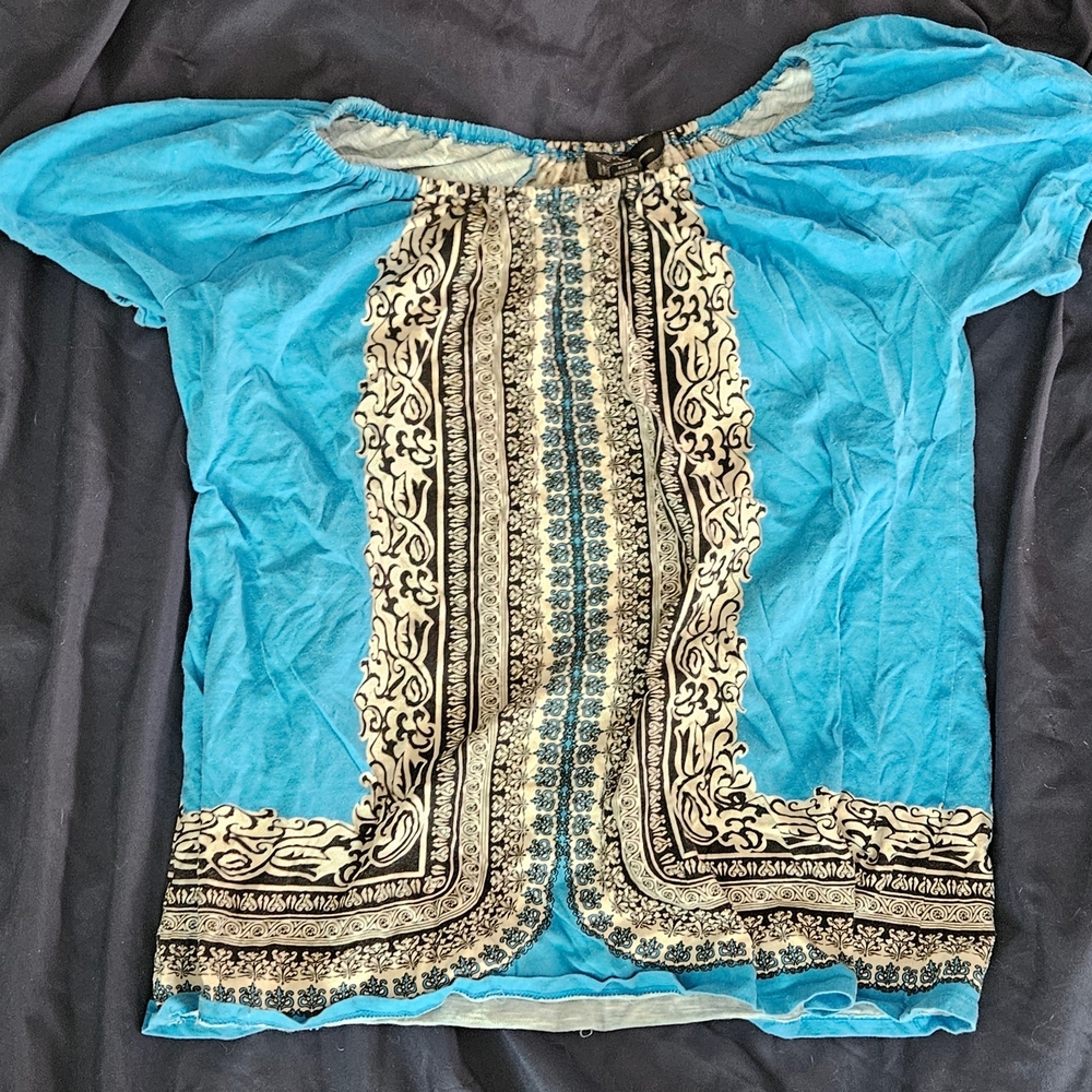 INC International Concepts Blue and Black Patterned Blouse